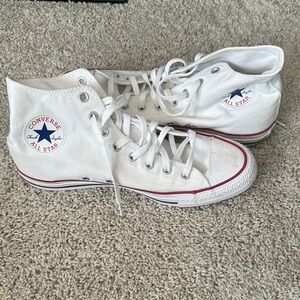 Men’s Converse White High-Top Sneakers with Red and Blue Accents